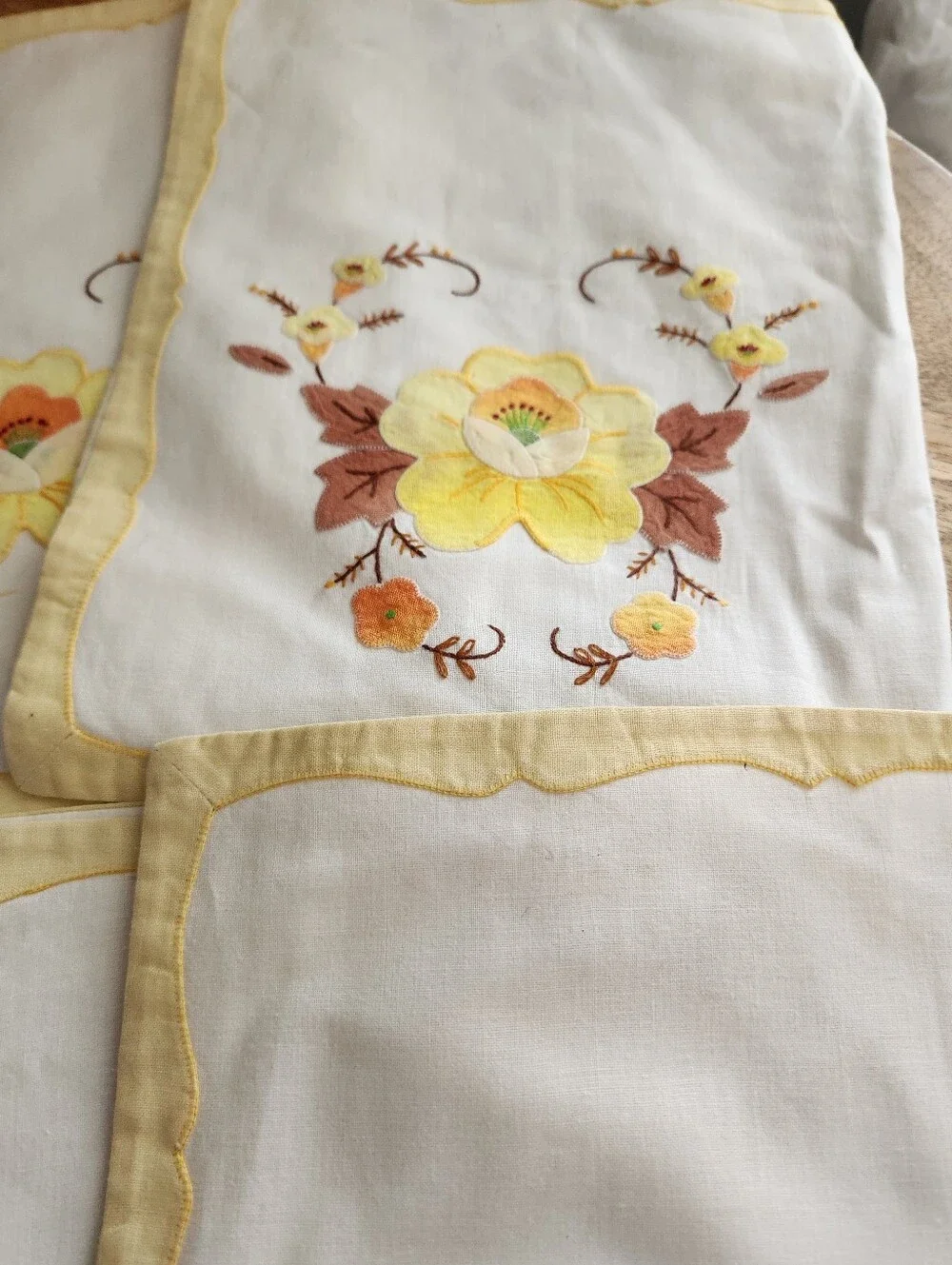 Embroidered Yellow Floral Table Placemats - Set of 8